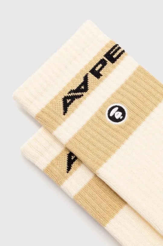 AAPE socks Rib w/ Stripe men's beige color ASO5135