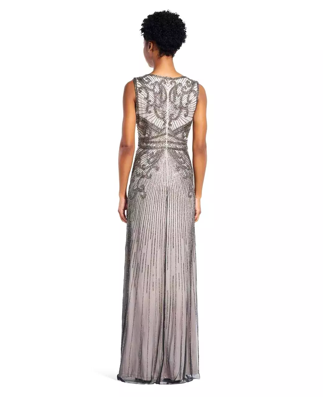 Adrianna Papell AP1E200237 Sleeveless V-Neckline Embellished Long Dress - 1 pc Platinum In Size 4 Available