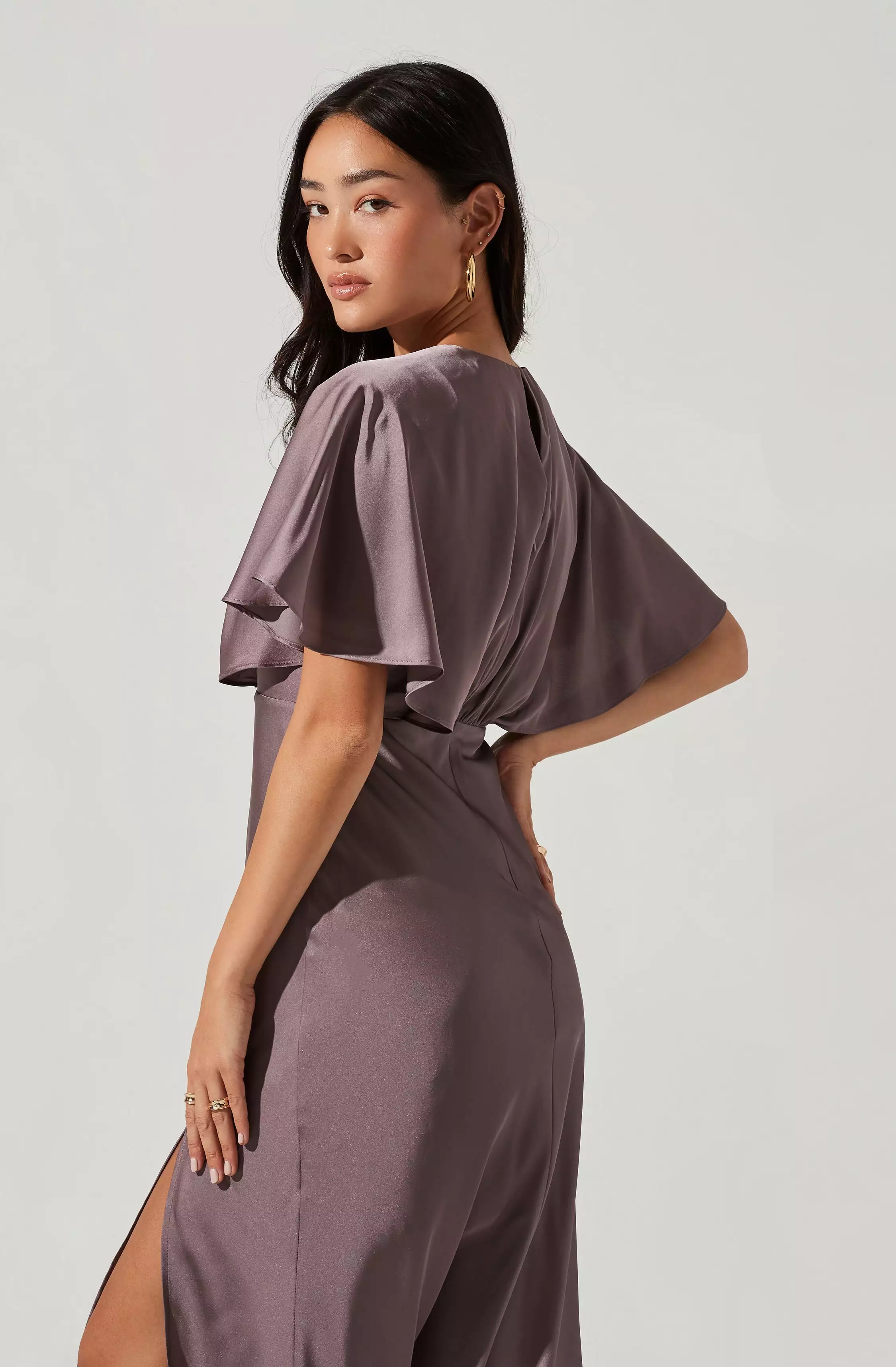 Alessia Satin Flutter Sleeve Midi Dress