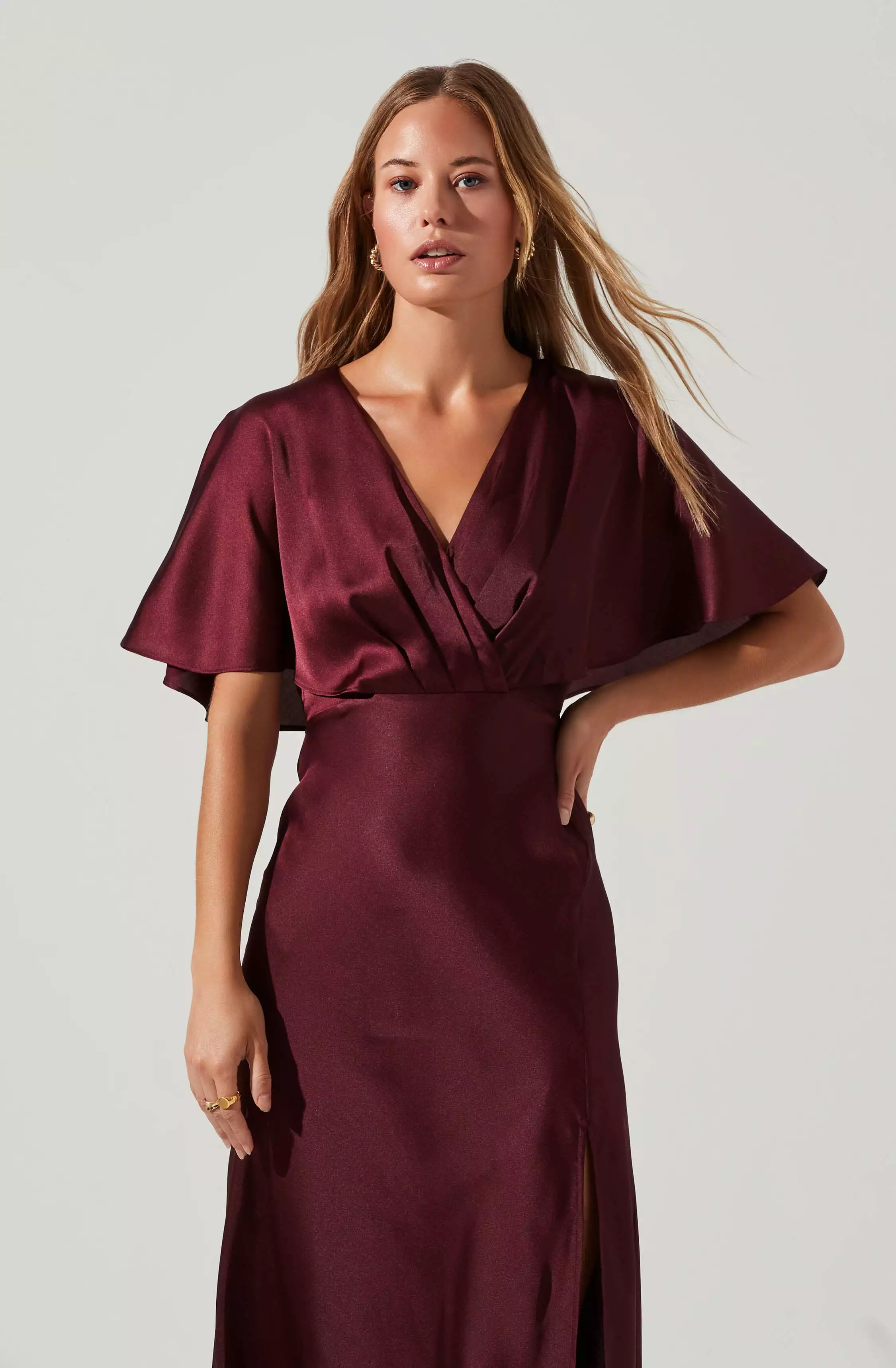 Alessia Satin Flutter Sleeve Midi Dress