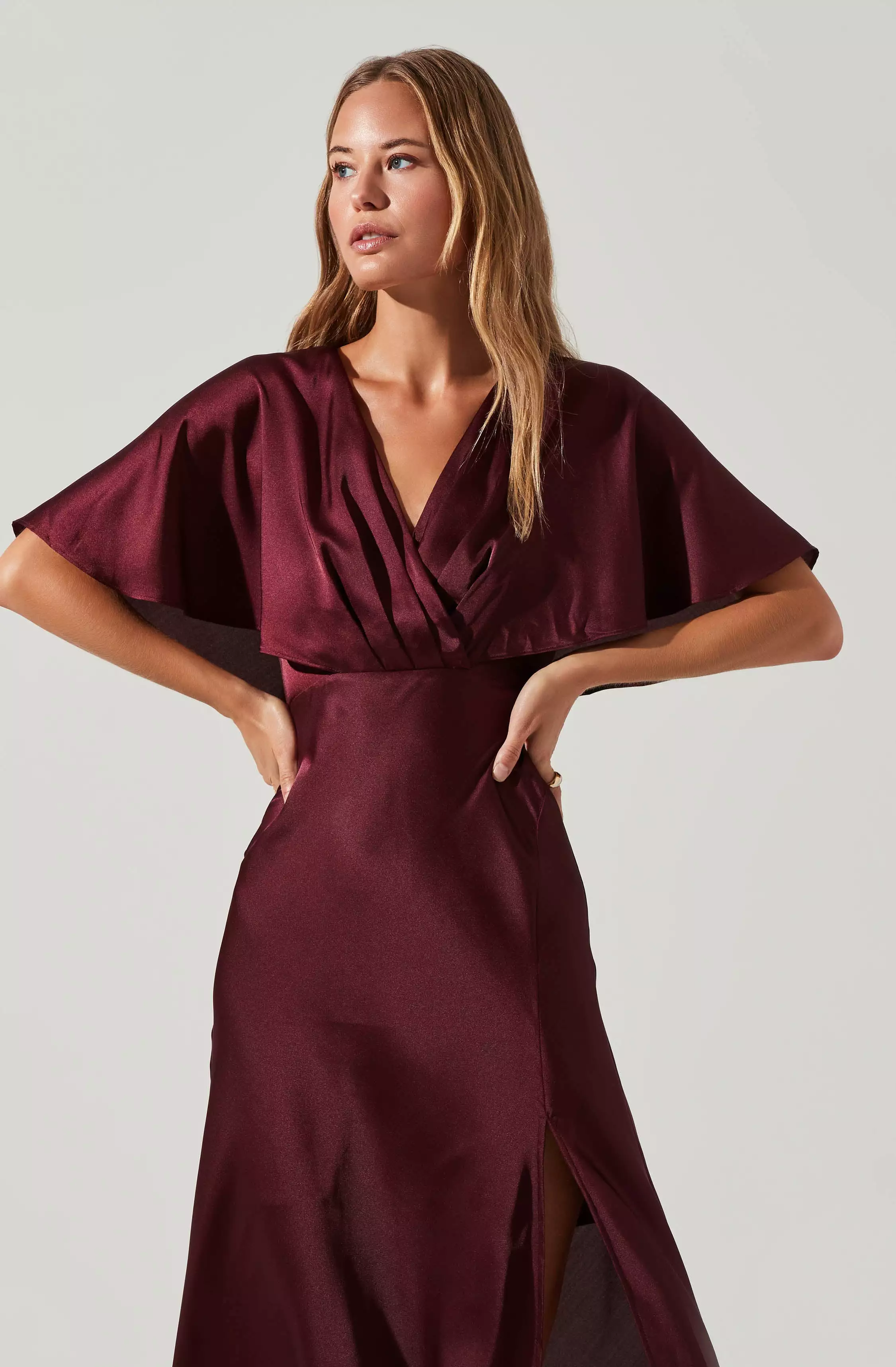 Alessia Satin Flutter Sleeve Midi Dress