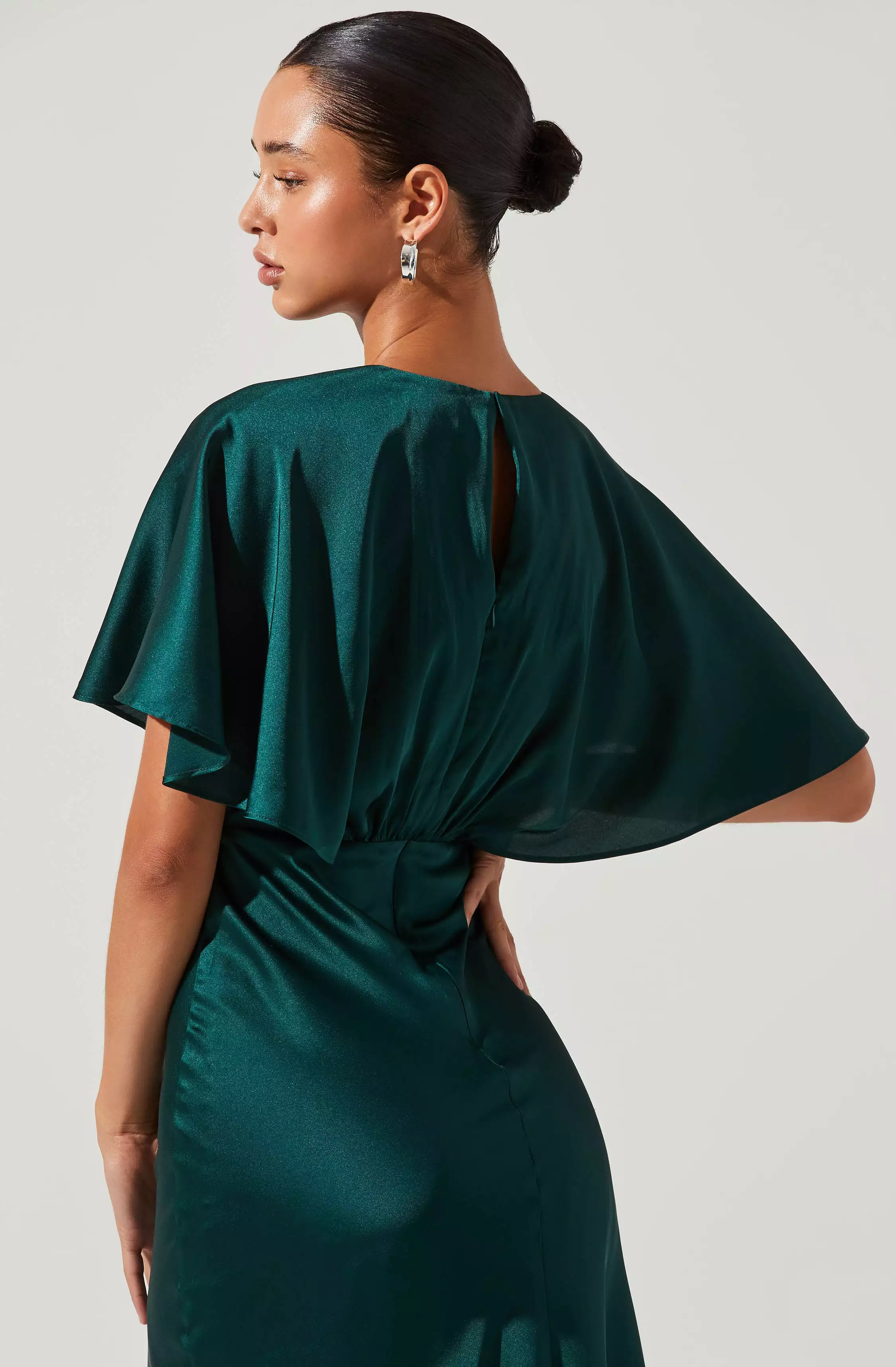 Alessia Satin Flutter Sleeve Midi Dress