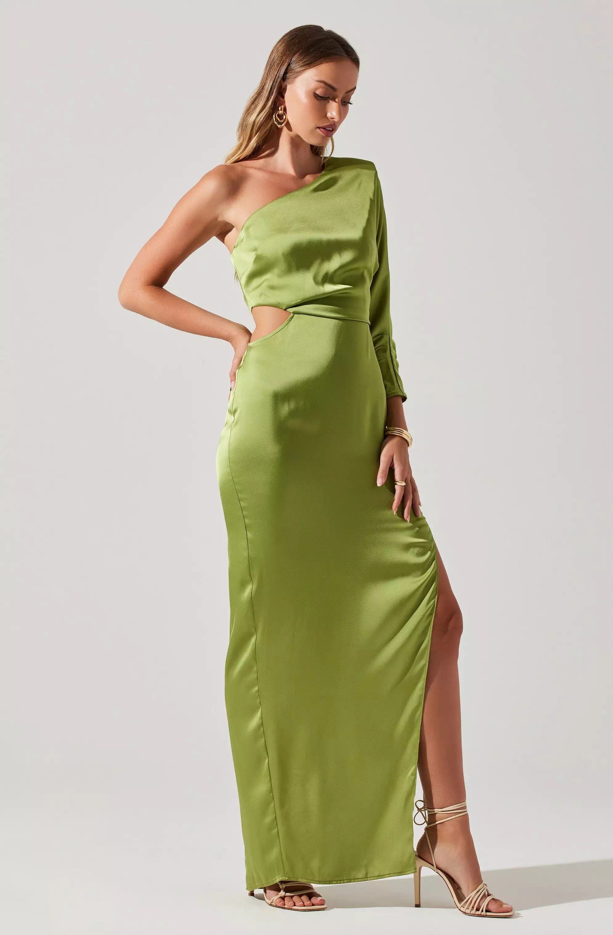 Amari Satin Cutout One Shoulder Maxi Dress