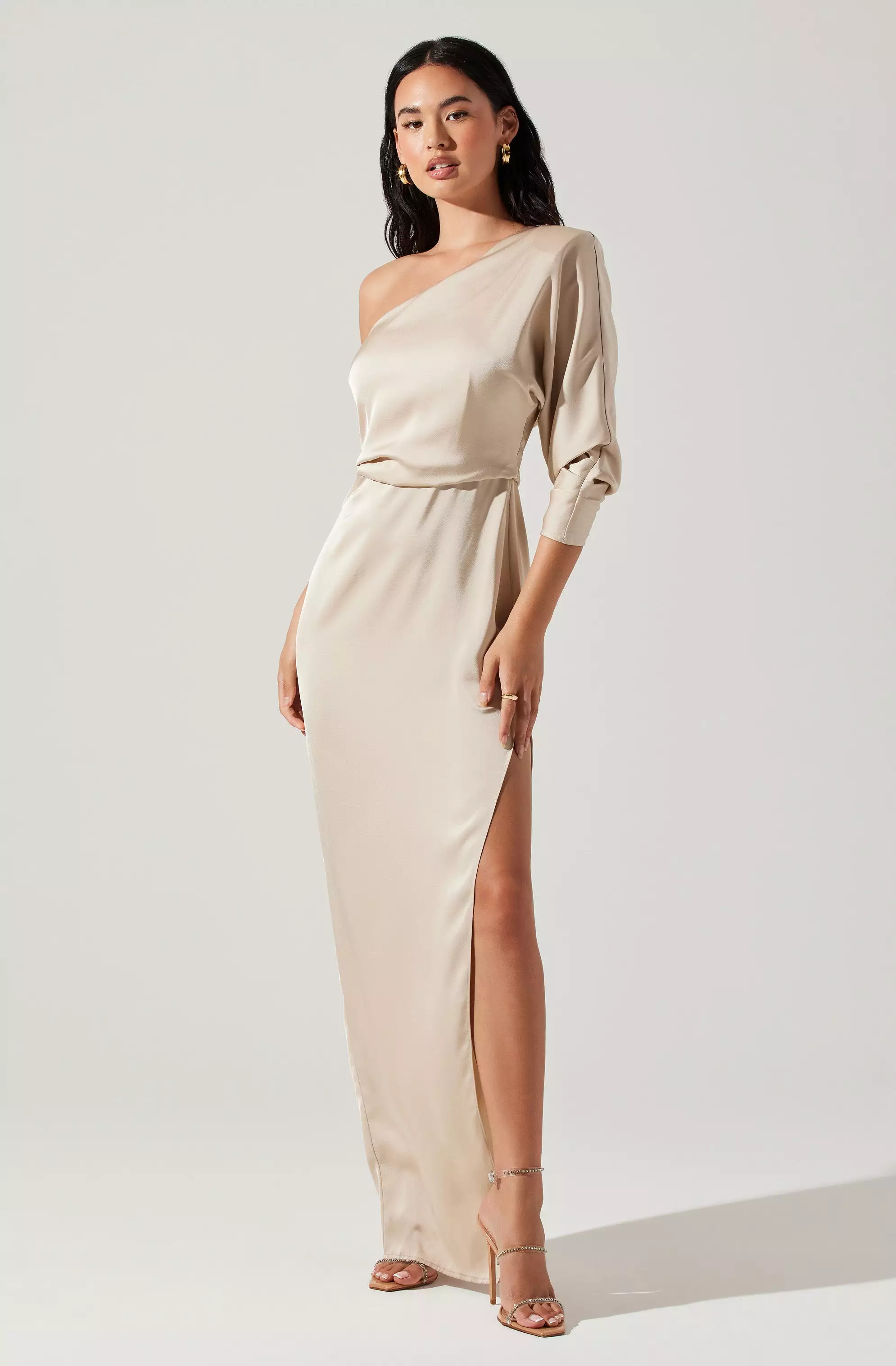 Amari Satin Cutout One Shoulder Maxi Dress