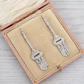 Art Deco 1.10 Carat Diamond Chandelier Drop Earrings