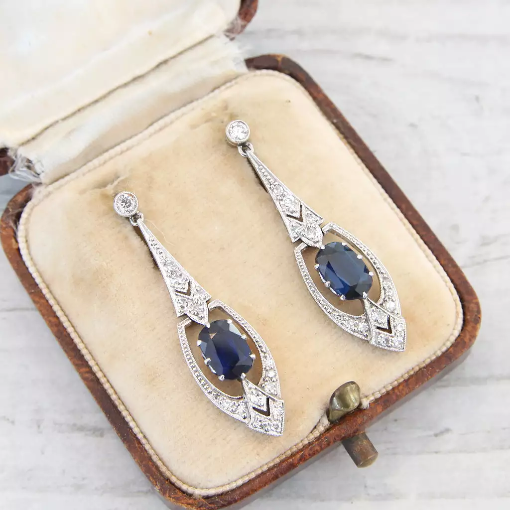 Art Deco Sapphire and Diamond Drop Earrings