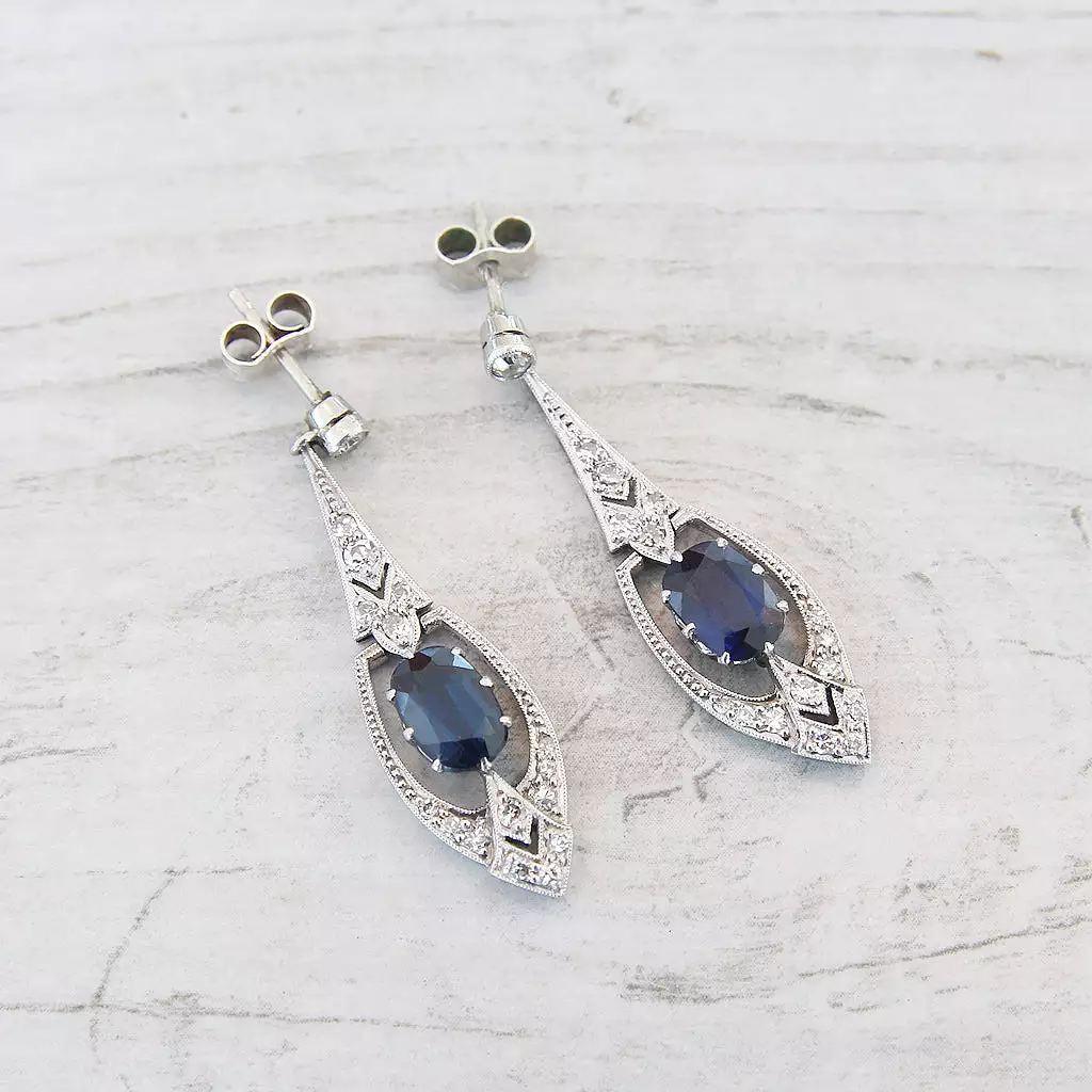 Art Deco Sapphire and Diamond Drop Earrings