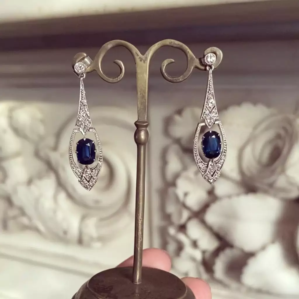 Art Deco Sapphire and Diamond Drop Earrings