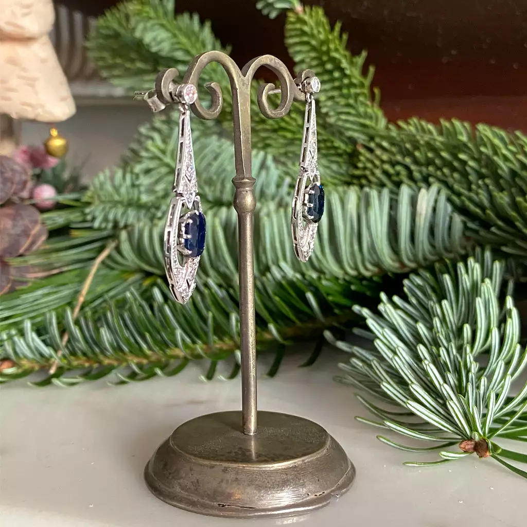 Art Deco Sapphire and Diamond Drop Earrings