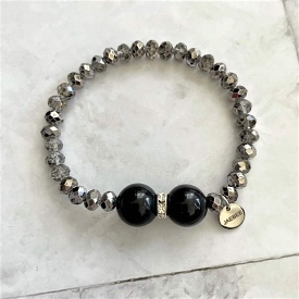 Black Agate and Metallic Hematite Beaded Bracelet