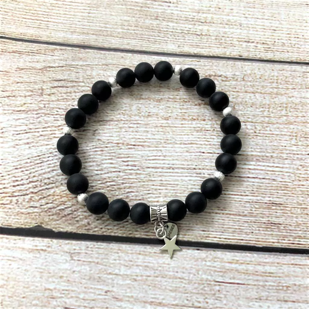 Black and Silver Marble Bracelet Stack Set