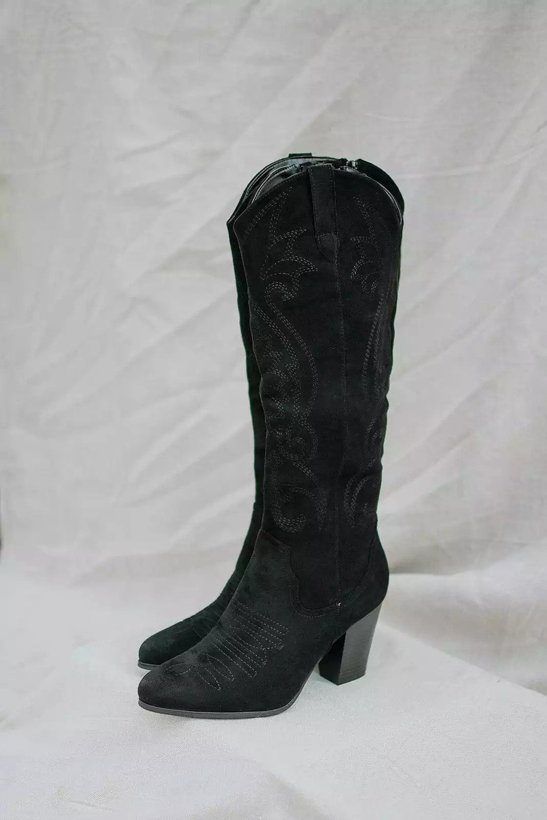 Black Suede Knee High Cowgirl Boots