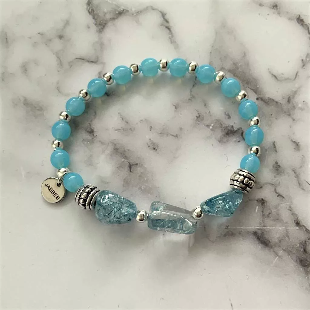 Blue Arctic Agate and Blue Quartz Beaded Bracelet