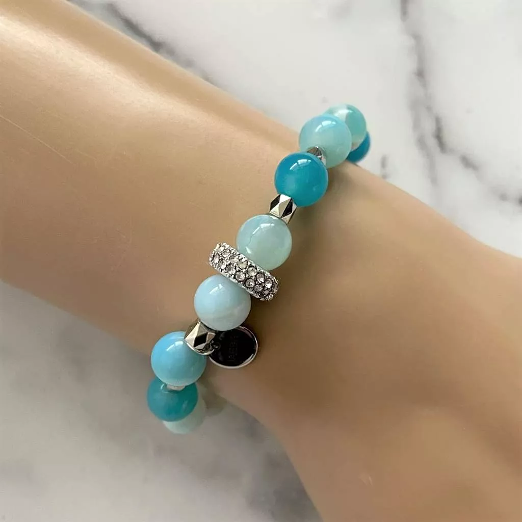 Blue Arctic Agate and Silver Beaded Bracelet