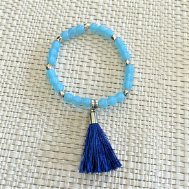 Blue Czech Beaded Bracelet with Blue Tassel