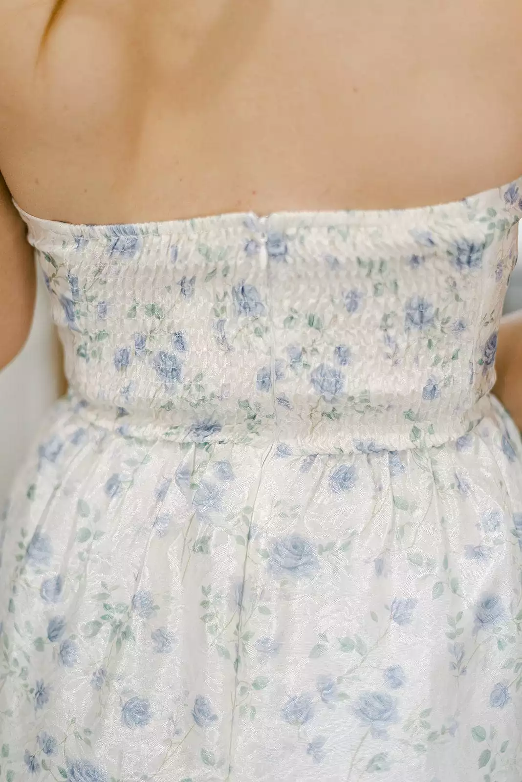 Blue Floral Bustier Midi Dress