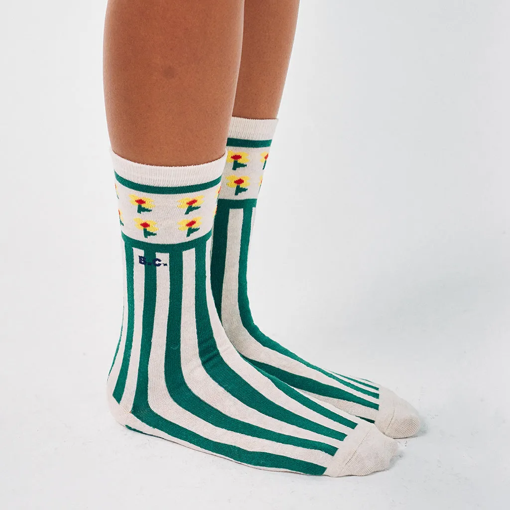 Bobo Choses Adult Unisex Pixel Flower Long Socks Green