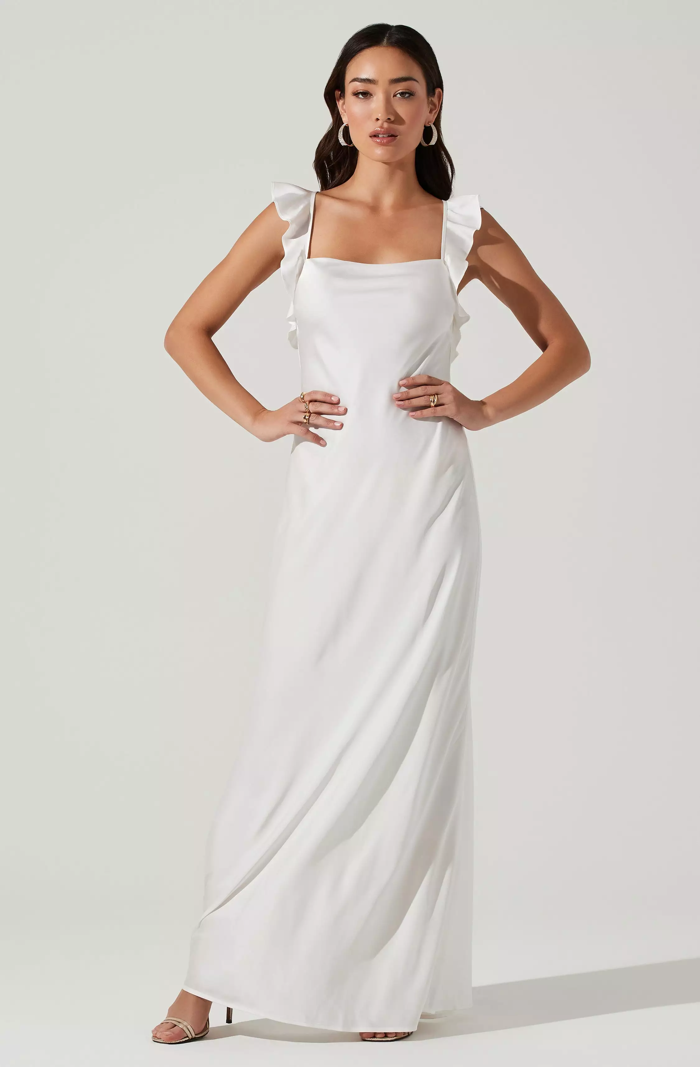 Bryna Ruffle Strap Satin Maxi Dress