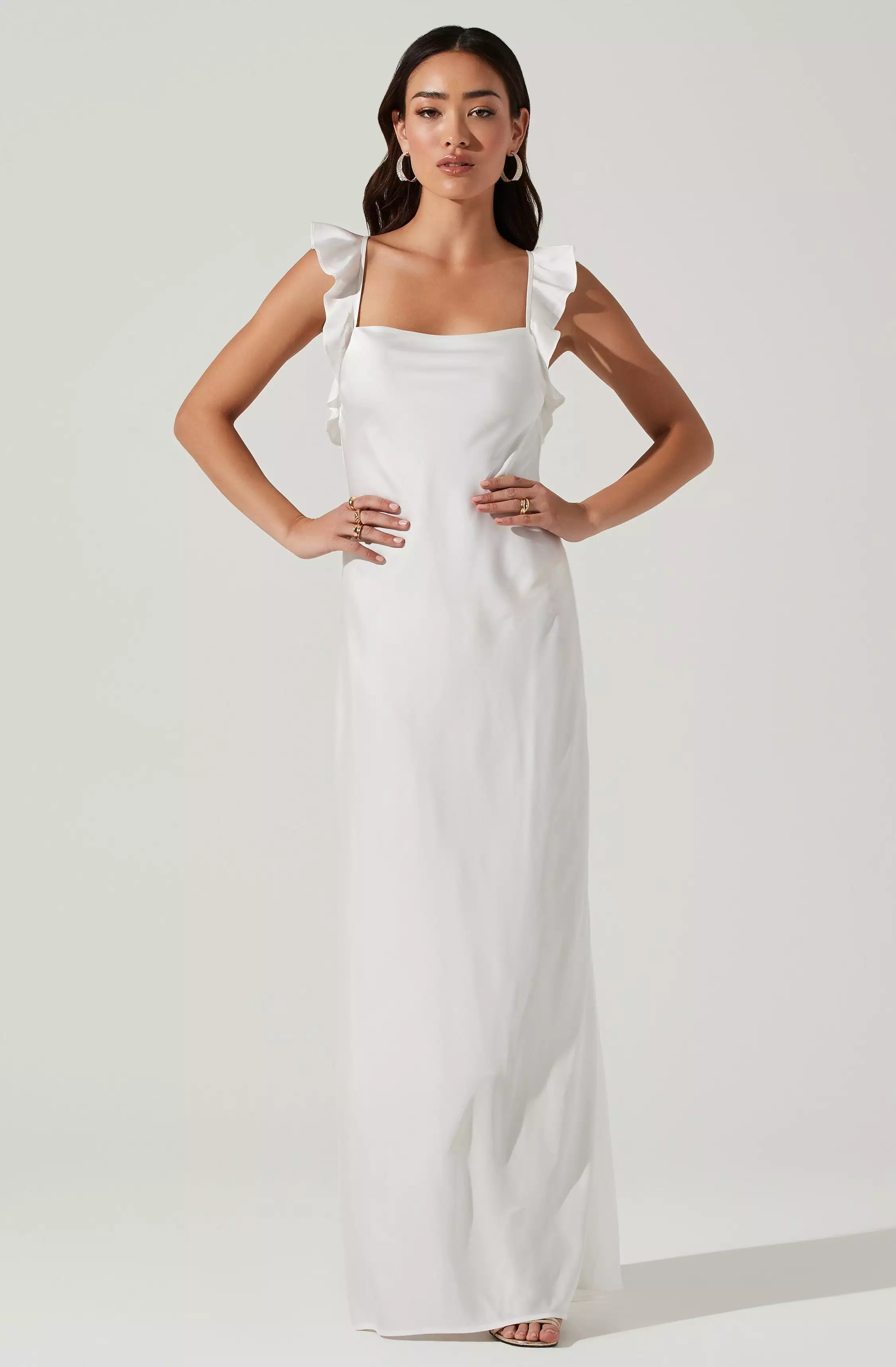 Bryna Ruffle Strap Satin Maxi Dress