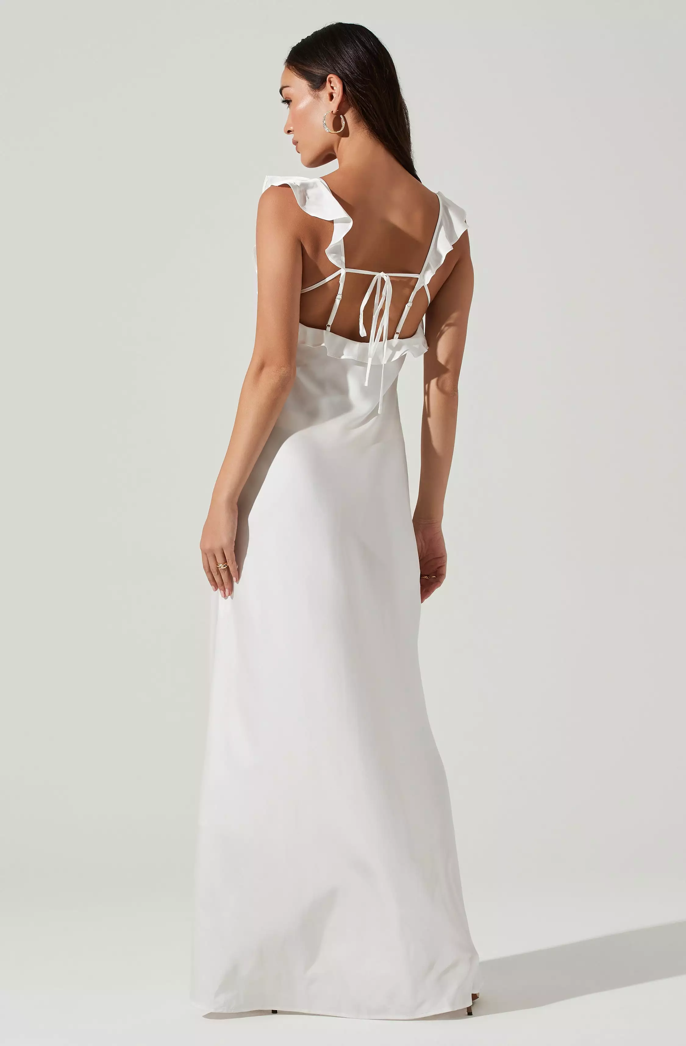 Bryna Ruffle Strap Satin Maxi Dress