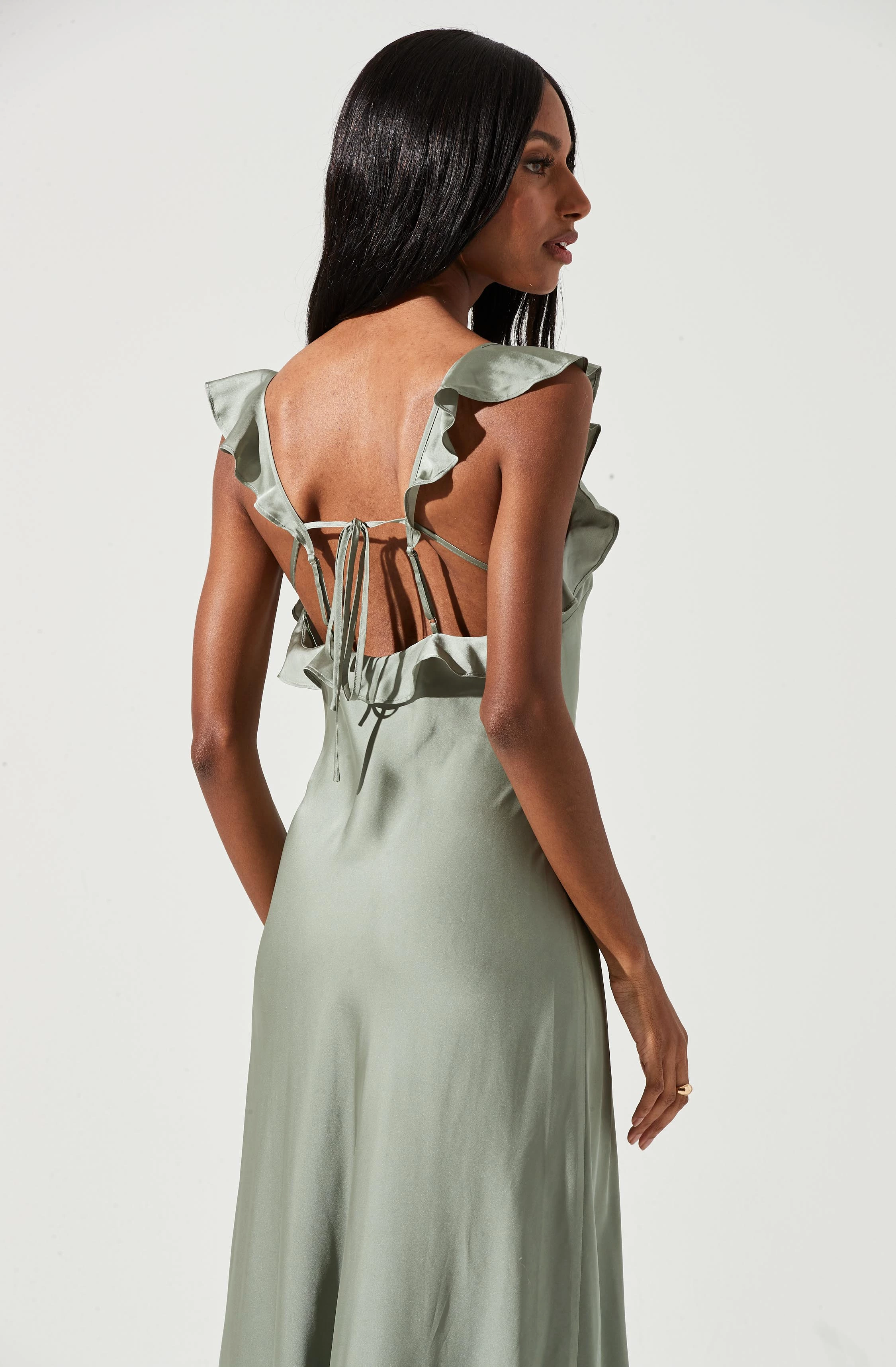 Bryna Ruffle Strap Satin Maxi Dress