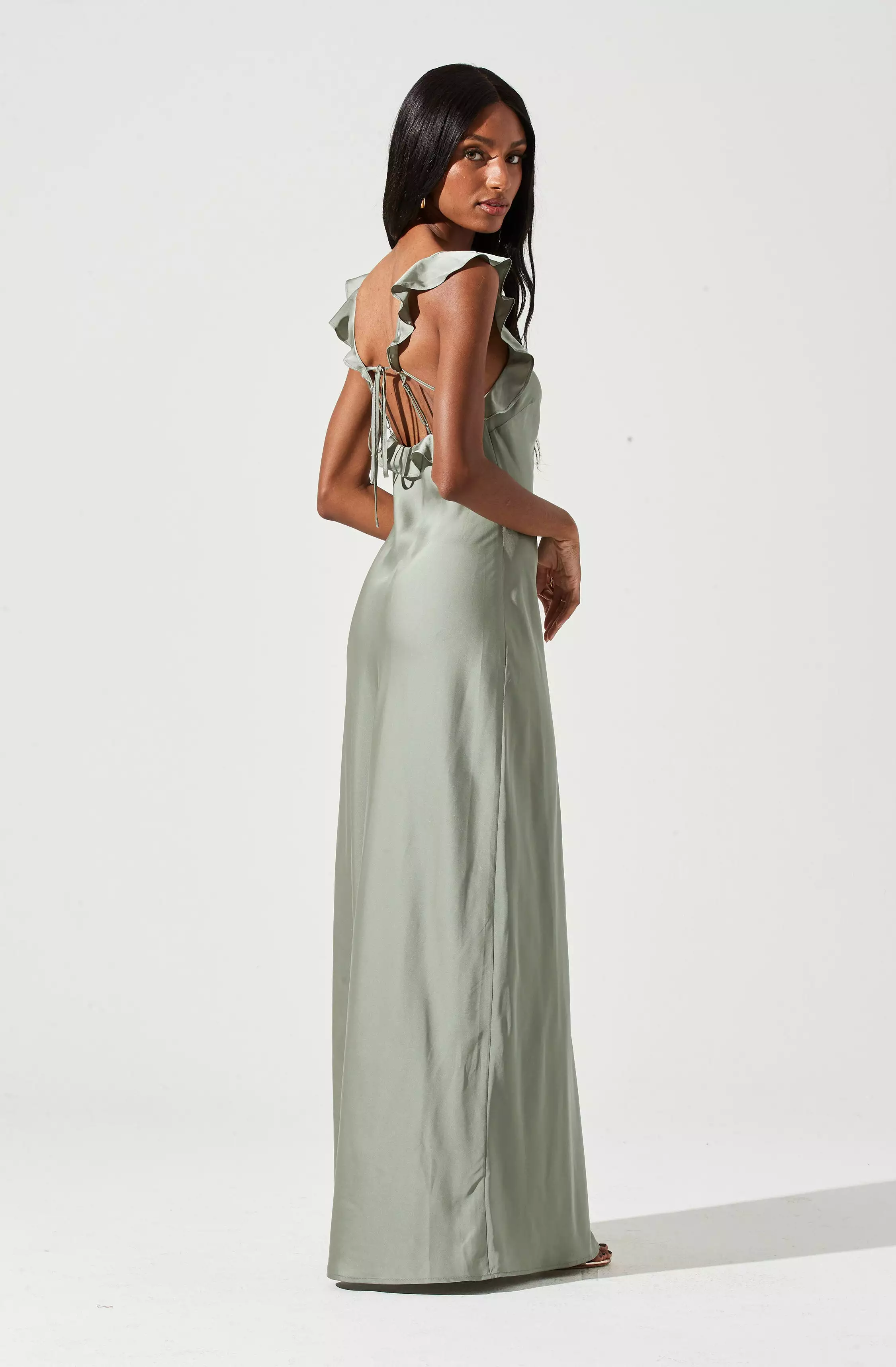 Bryna Ruffle Strap Satin Maxi Dress