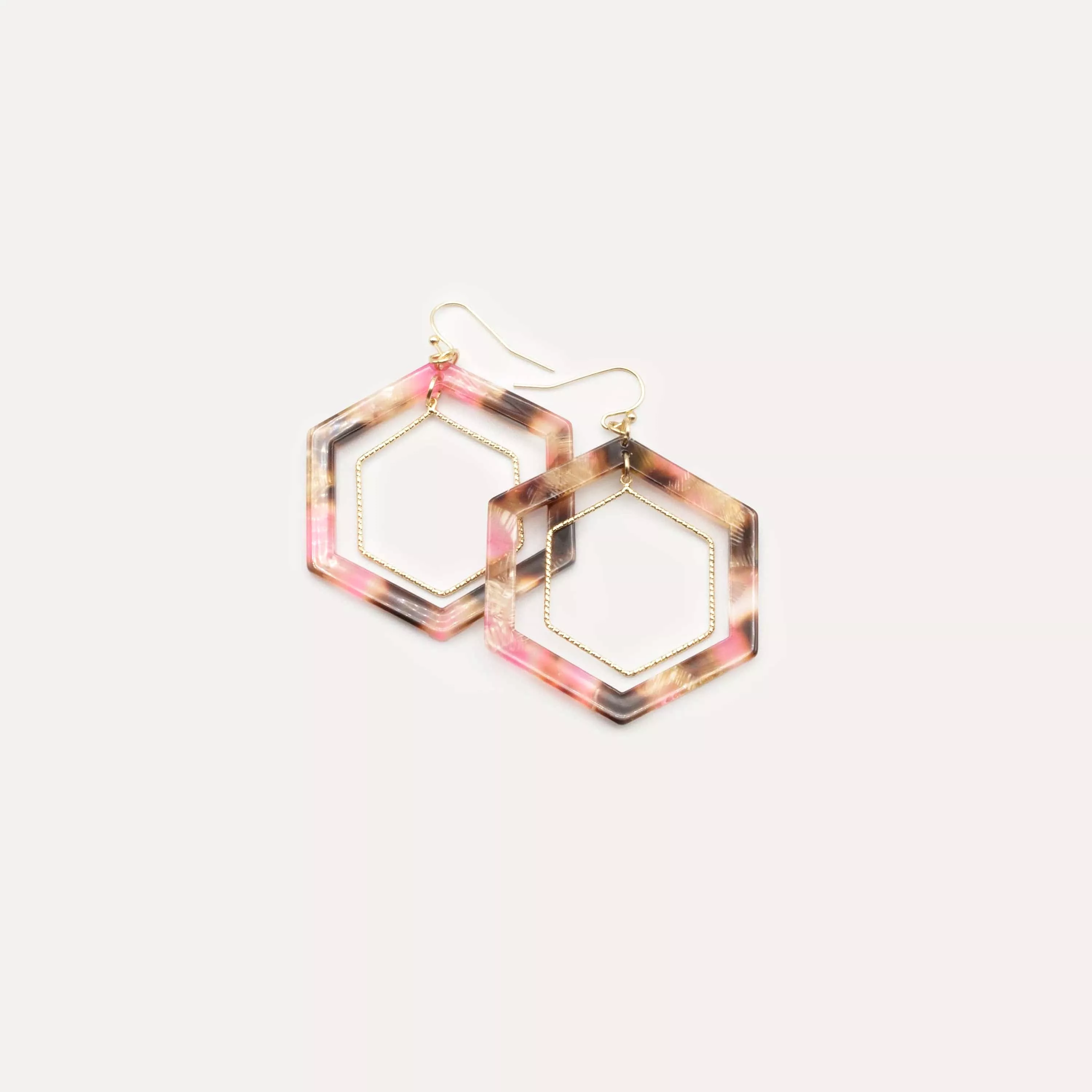 Caracol Resin Hexagonal Earrings - 2554