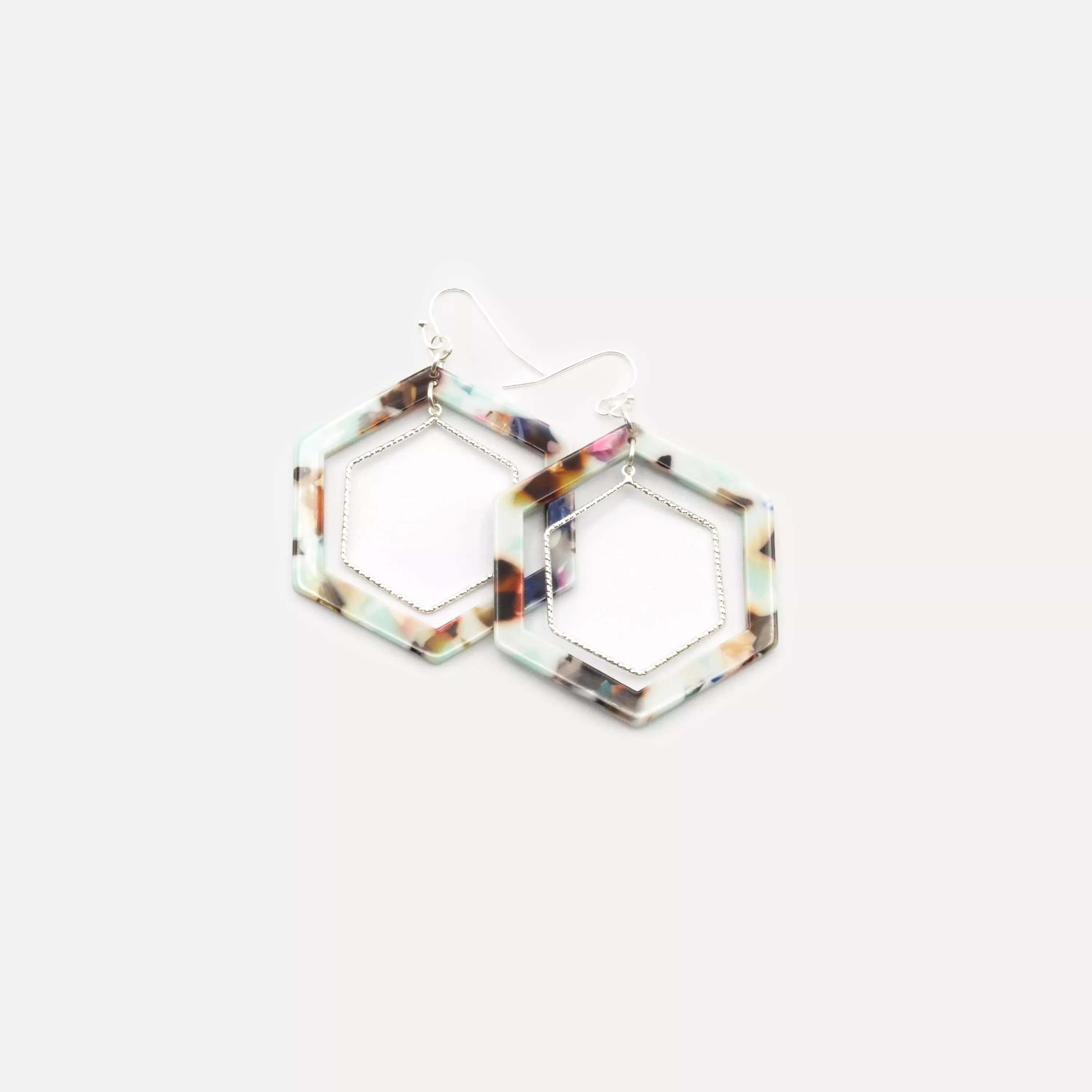 Caracol Resin Hexagonal Earrings - 2554