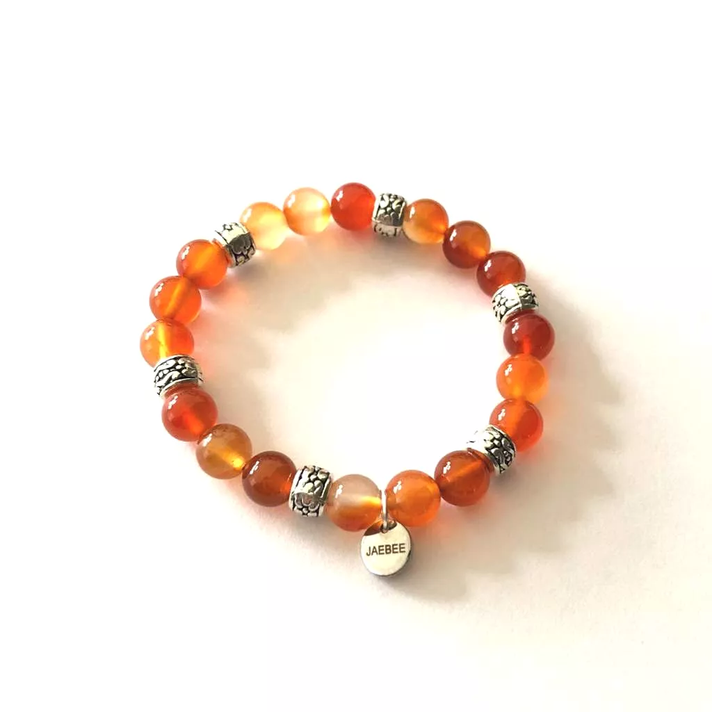 Carnelian and Silver Beaded Bracelet