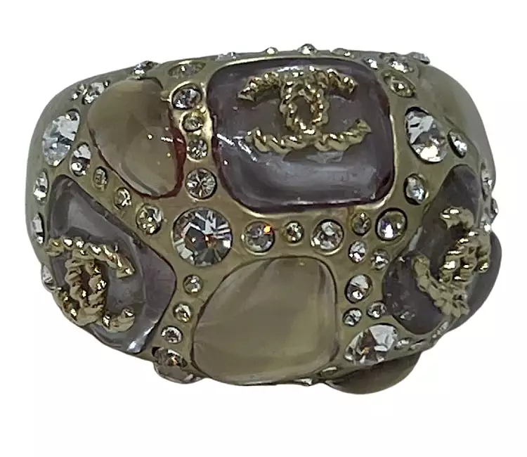 Chanel 12C 2012 Cruise Pale Gold Gripoix Crystal Opaque Lilac CC Ring EU 52 US 6