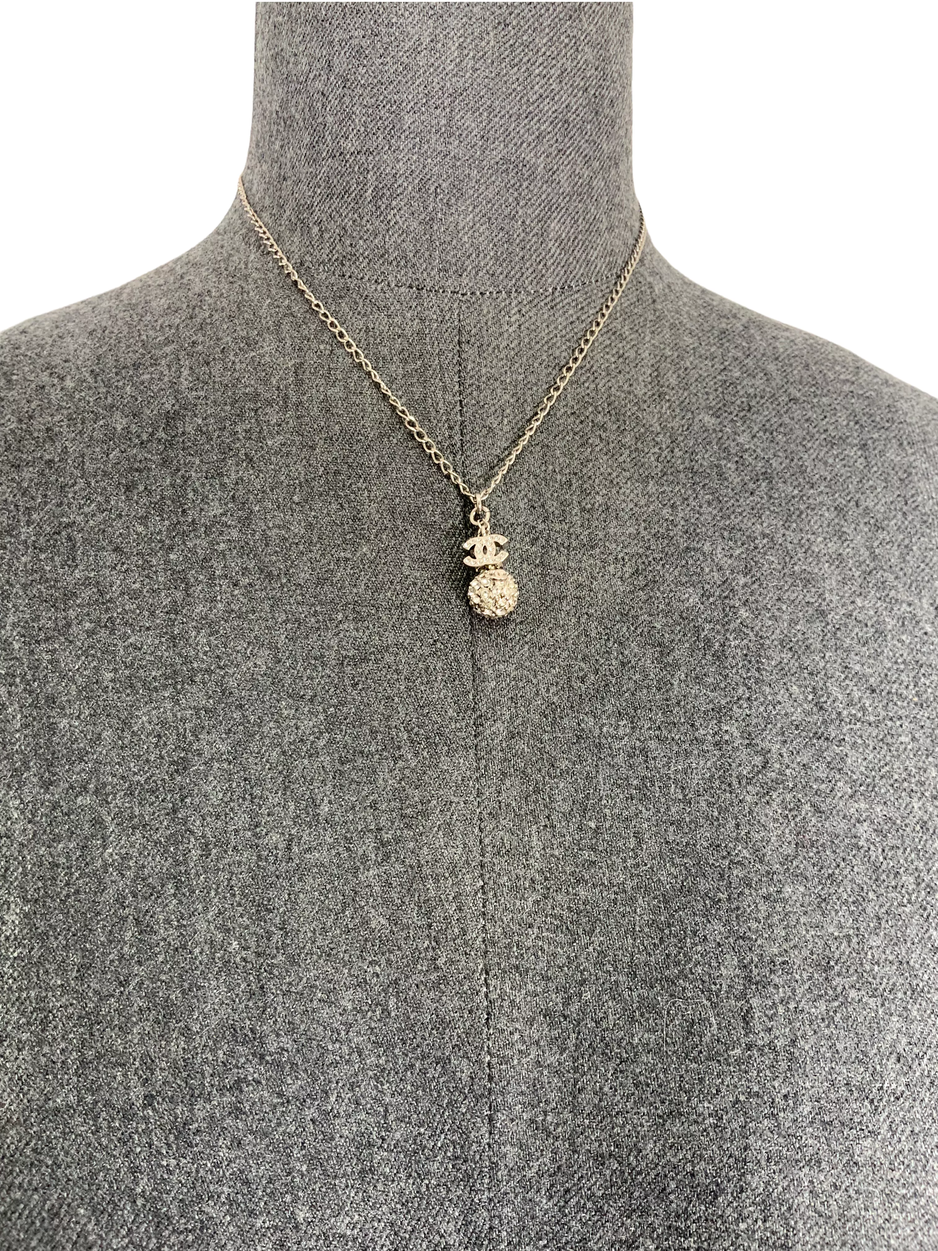 Chanel Crystal CC Ball Pendant Necklace