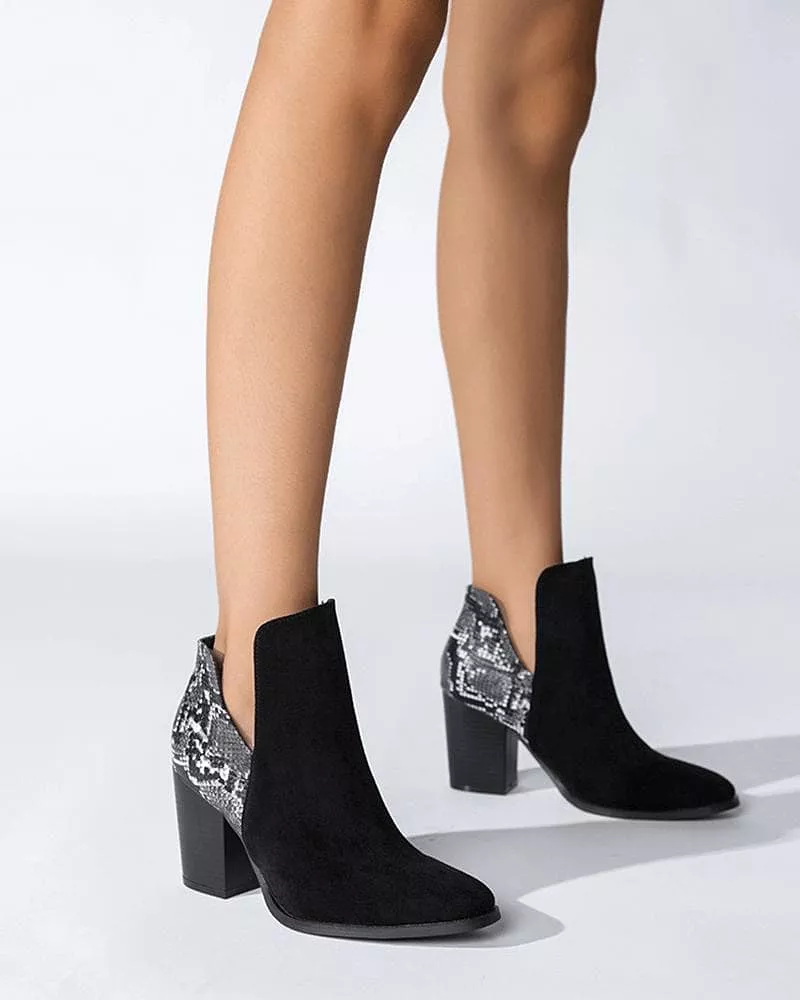 Color-Blocking Pointed Toe Chunky Heel Ankle Boots