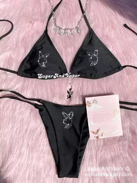 Custom Black Bling Y2K Bikini Set