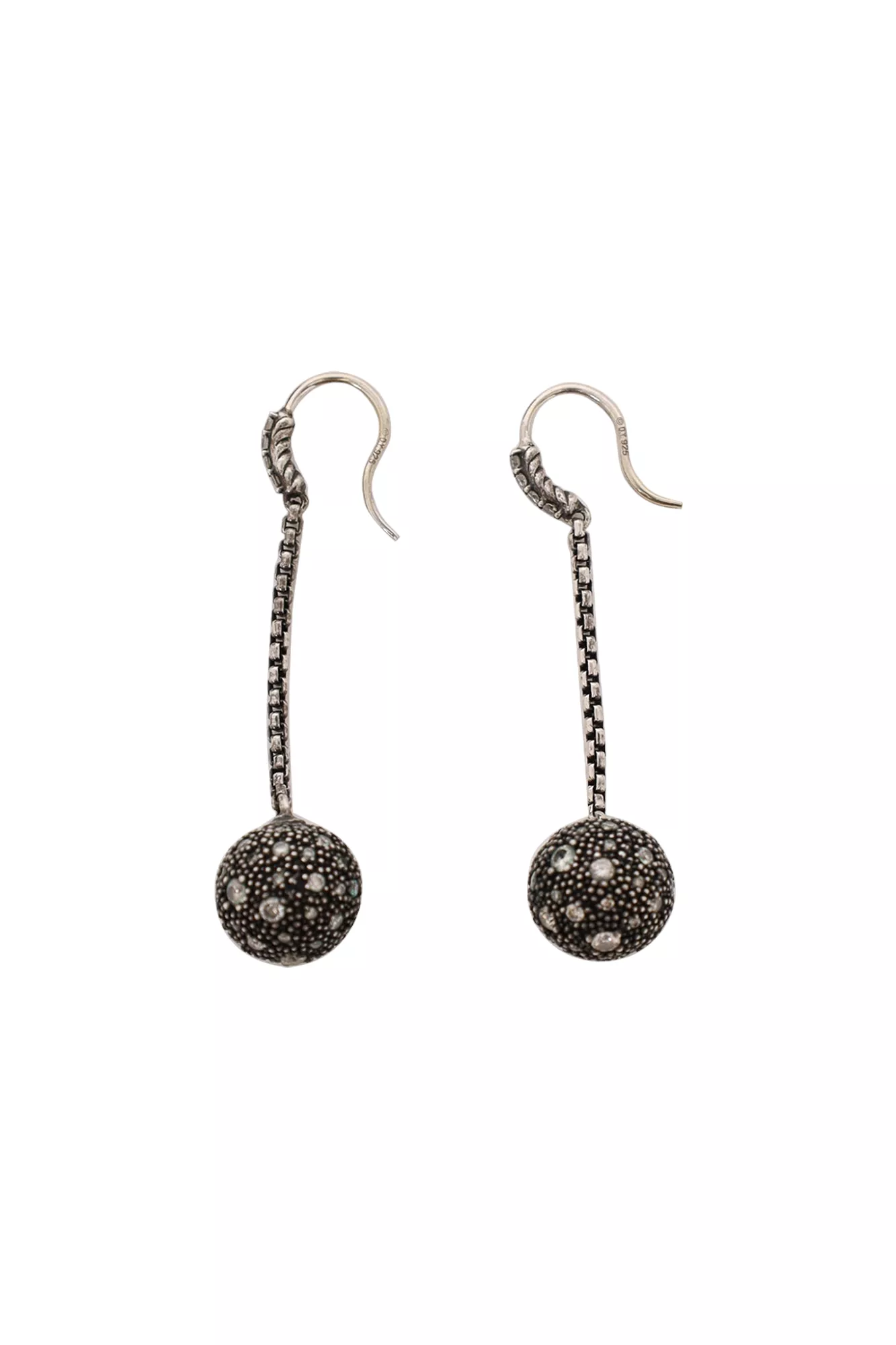 David Yurman Black Sterling Silver Diamond Midnight Ball Drop Earrings