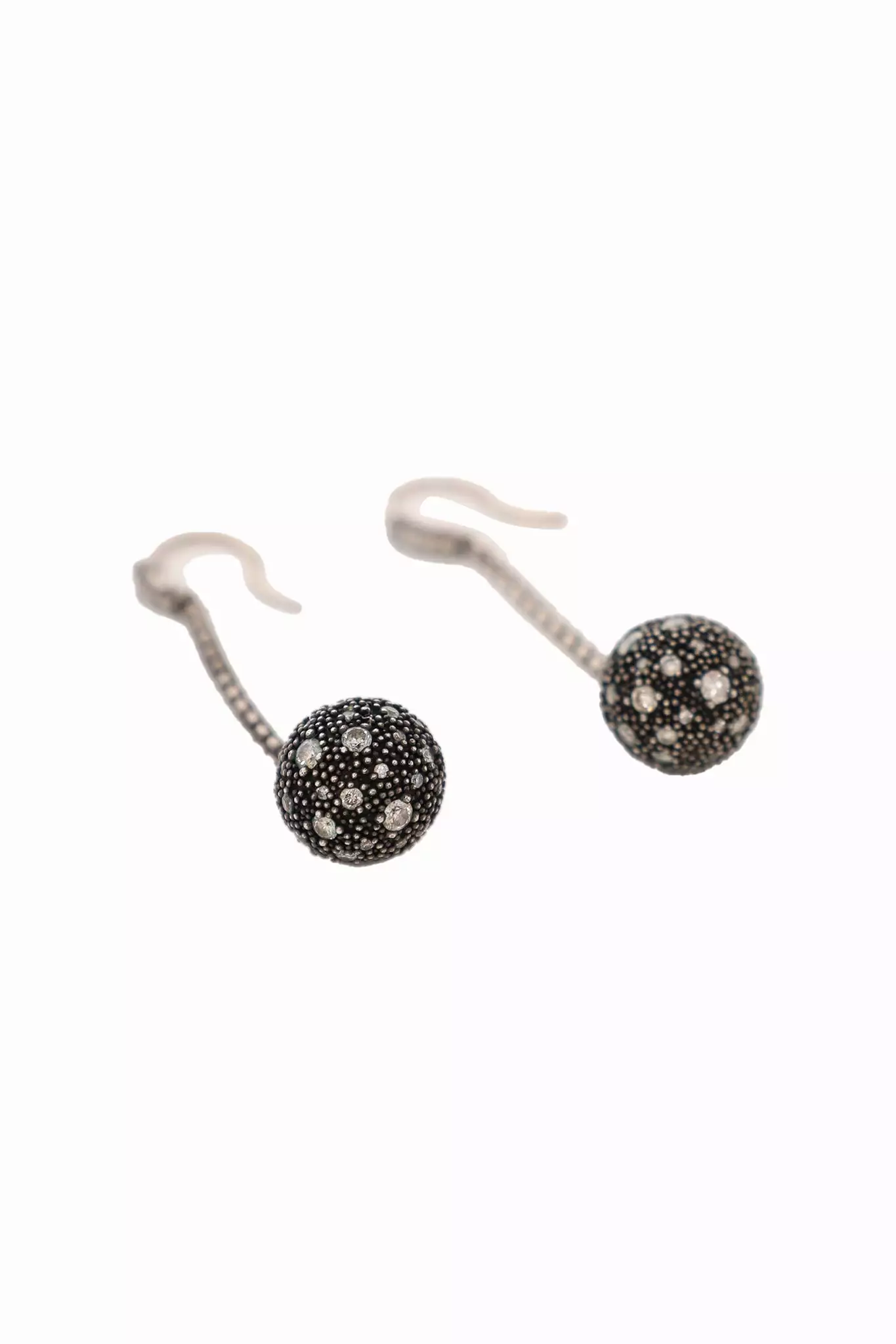 David Yurman Black Sterling Silver Diamond Midnight Ball Drop Earrings