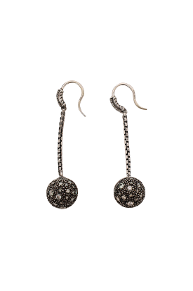 David Yurman Black Sterling Silver Diamond Midnight Ball Drop Earrings