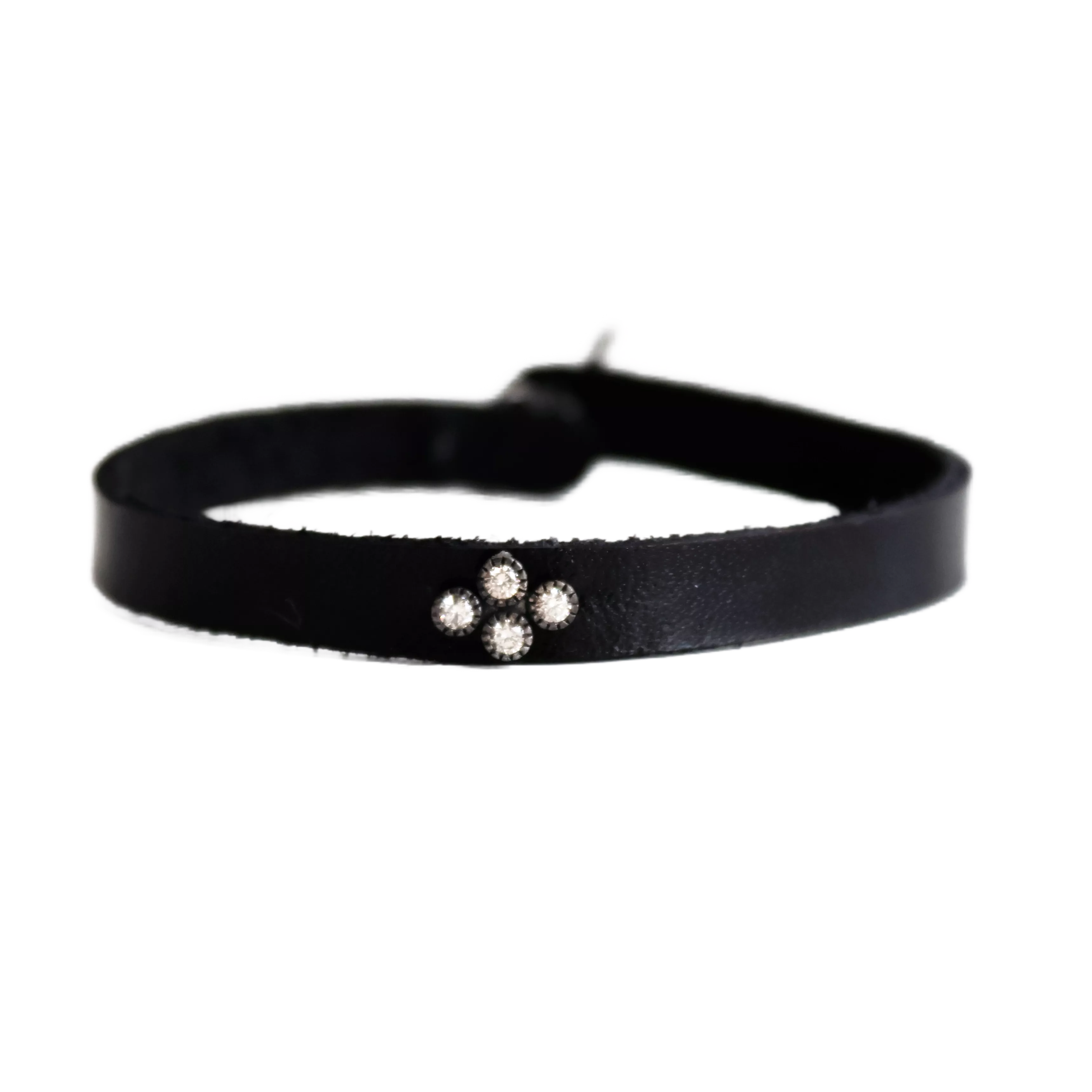 Diamond Silver Cross Black Leather Bracelet