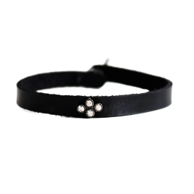 Diamond Silver Cross Black Leather Bracelet