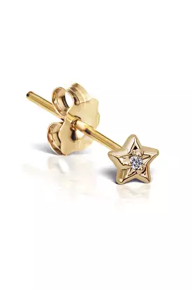 Diamond Solitaire Star Stud Earring - Yellow Gold