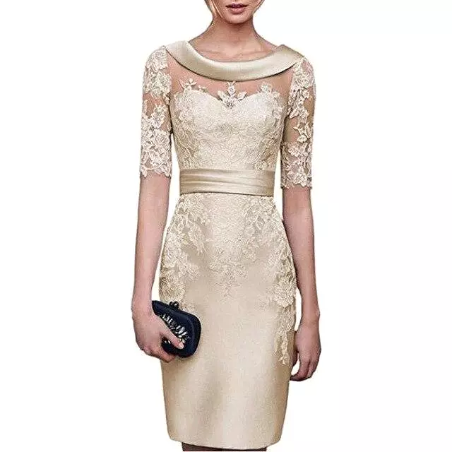 Elegant Nude Lace Bride Dress