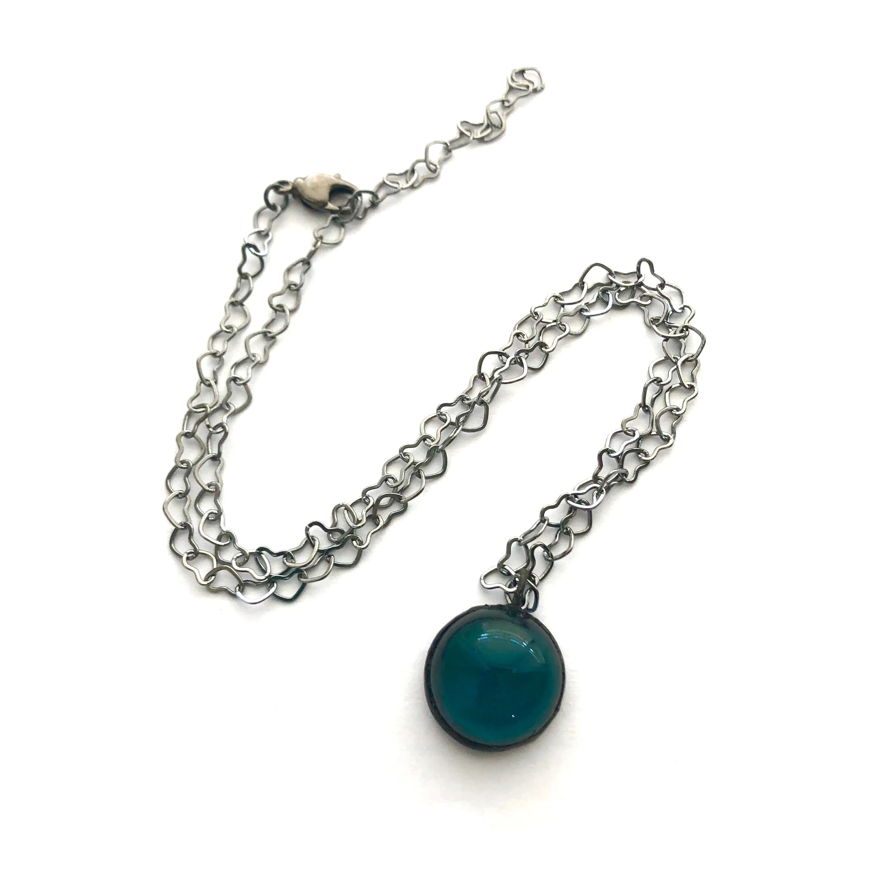 Emerald Transparent & Gun Metal Hearts Layering Necklace - Shortie