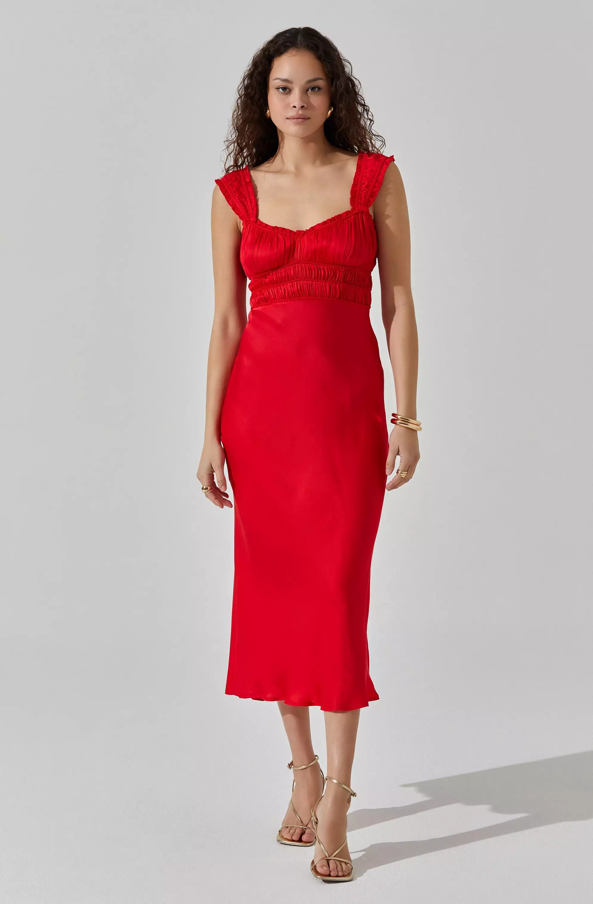 Enola Satin Smocked Midi Dress