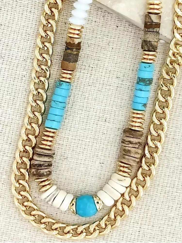 Envy Bead & Curb Chain Necklace - Gold