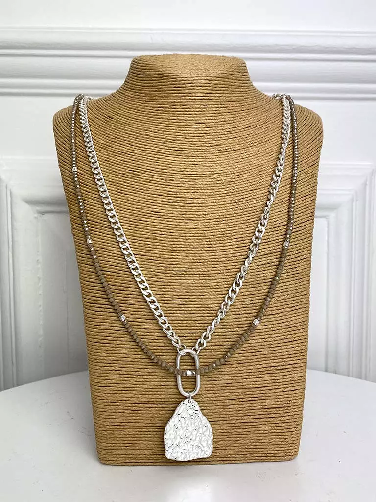 Envy Double Bead & Curb Chain Necklace - Silver