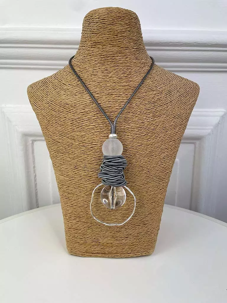 Envy Drop Pendant & Bead Necklace - Grey