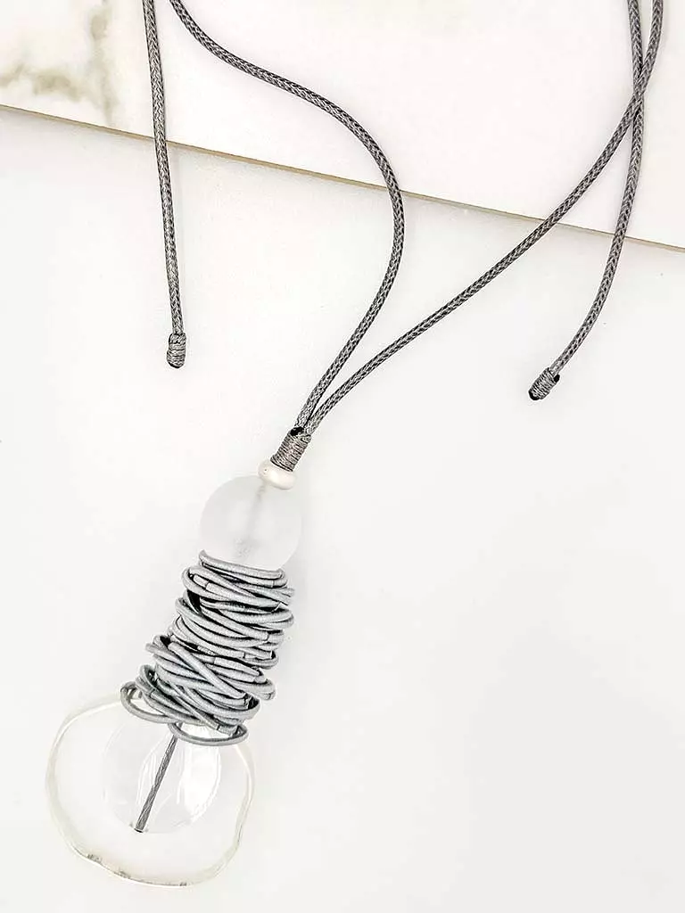 Envy Drop Pendant & Bead Necklace - Grey