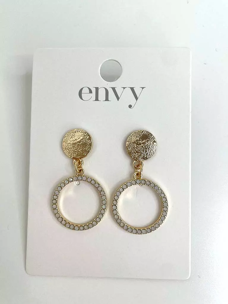 Envy Embellished Ring Earrings - Gold & Ivory