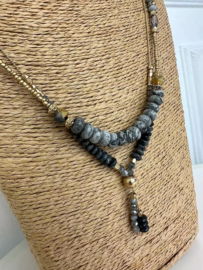 Envy Shimmer Bead Necklace - Gold & Grey