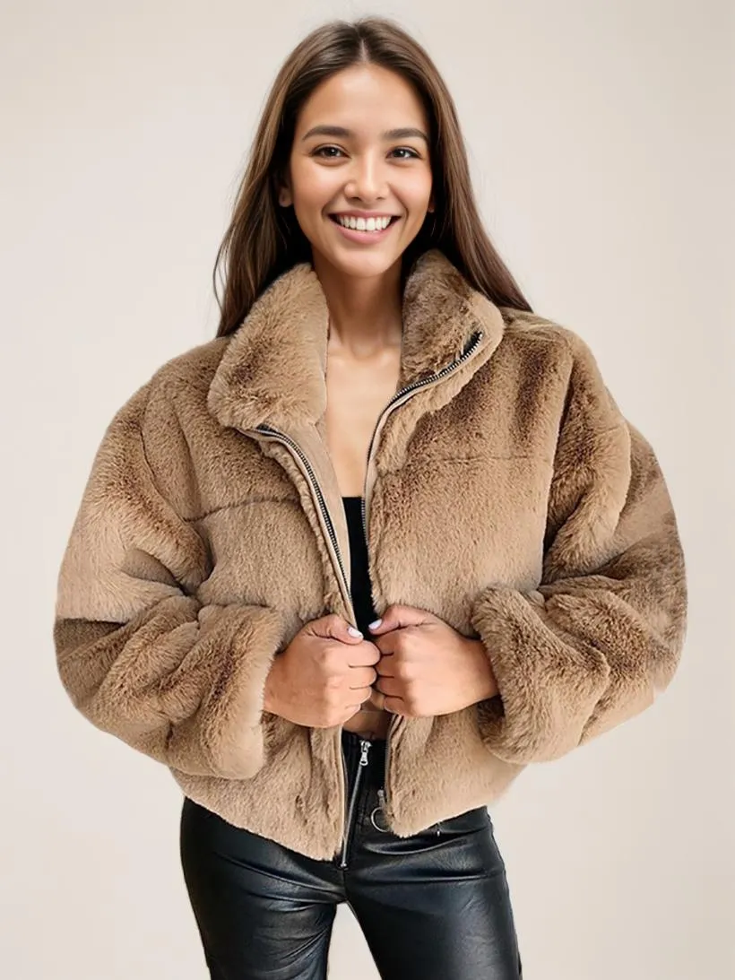 Faux Fur Coats For Women Stand Collar Winter Eco-friendly Fur Coat