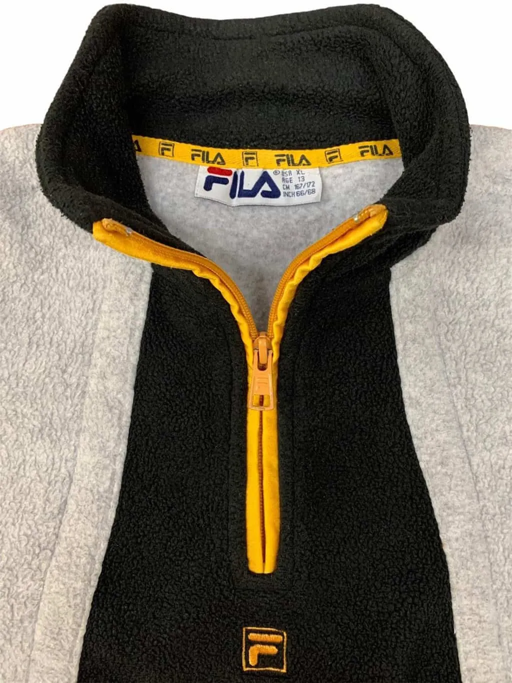 Fila quarter-zip fleece jumper in grey black and yellow – Age 13